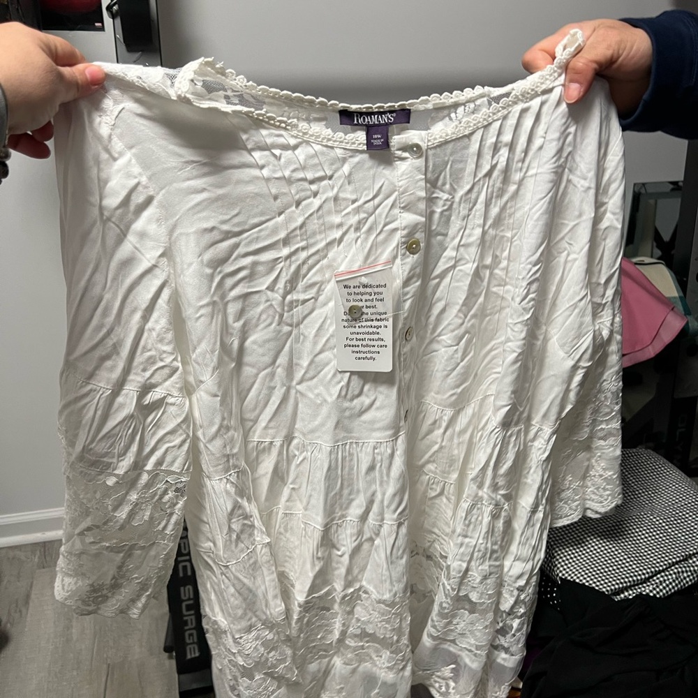 Roaman's Floral Lace Trim Blouse